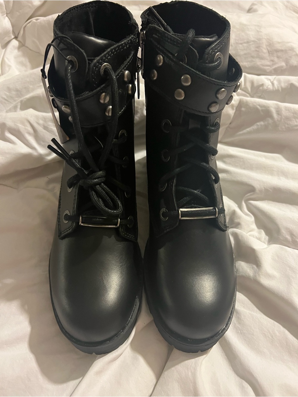 Harley-Davidson Black Studded Lace-Up Moto Boots